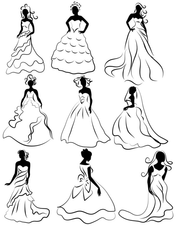 line of draft  Marriage gauze Bride vector 02