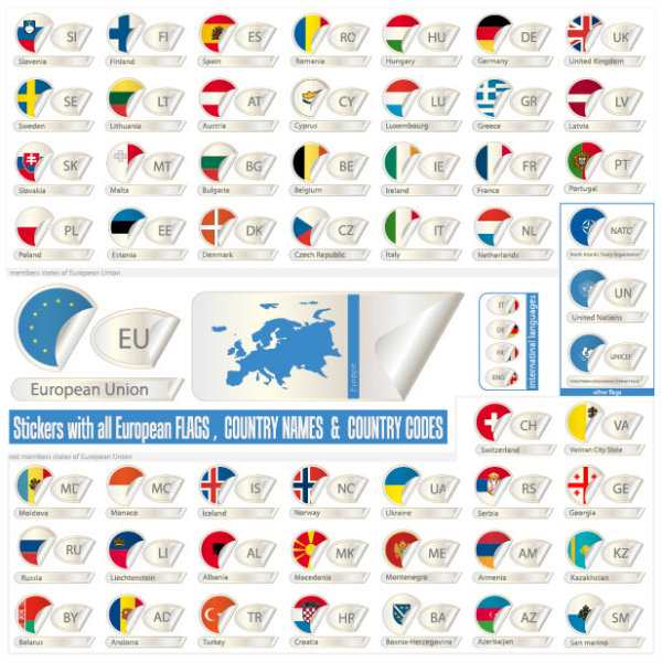 Various National flag Stickers vector graphic