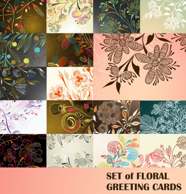 Elements of floral greeting cards vector set 02