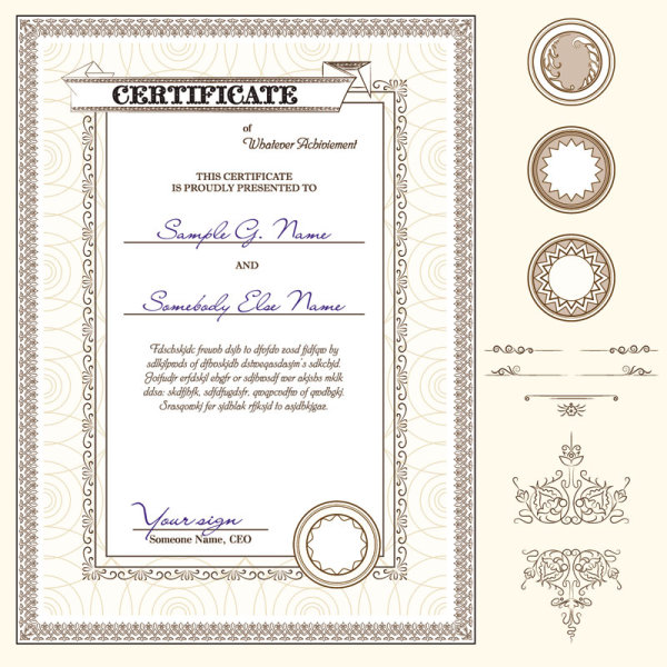 Certificate template and Decoration Borders design vector 03