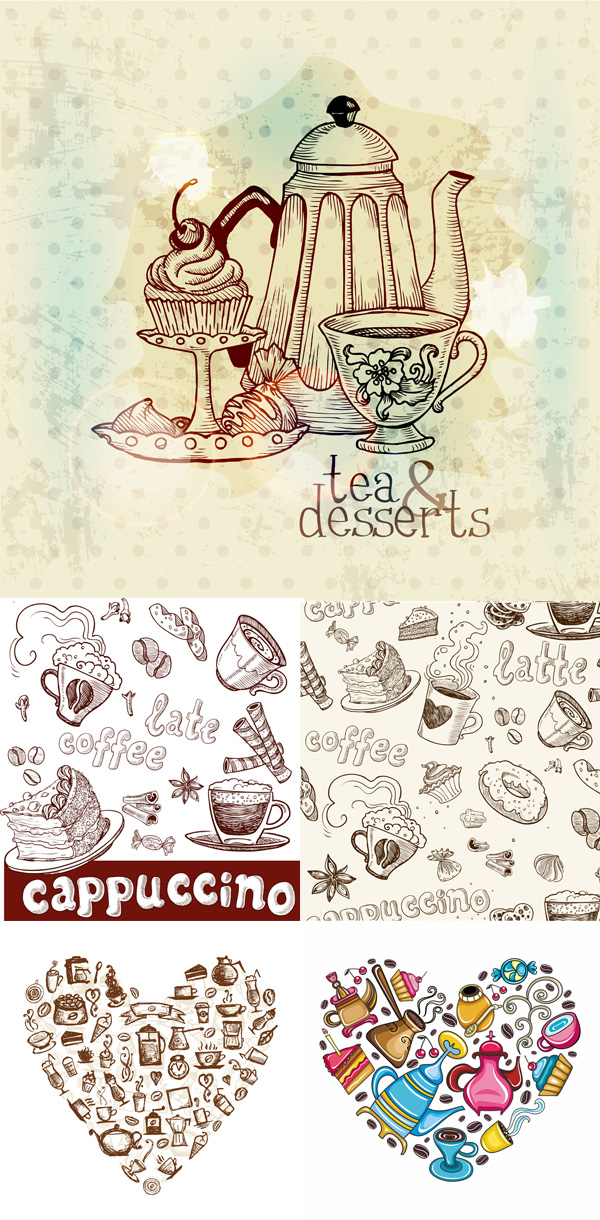 Hand drawn tableware and food vector graphic