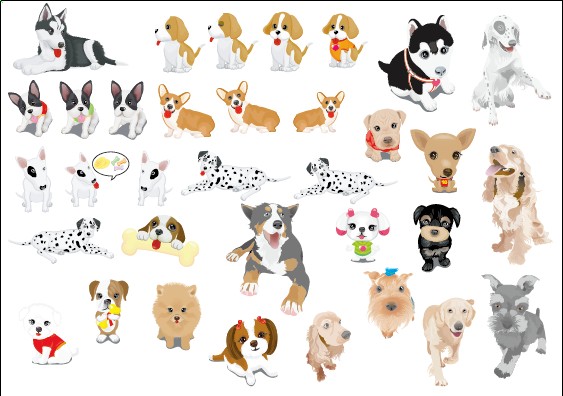Various cute dog element vector 01