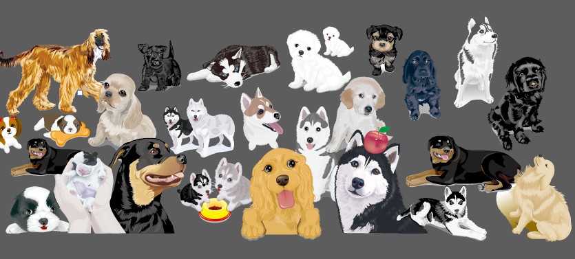 Various cute dog element vector 02