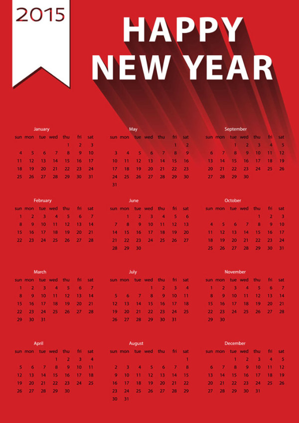 red new year calendar 2015 