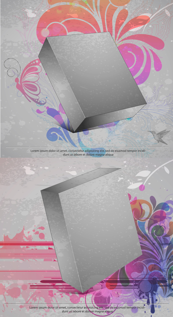 shadow pattern line drawing and 3D ink gray box butterflies box birds 
