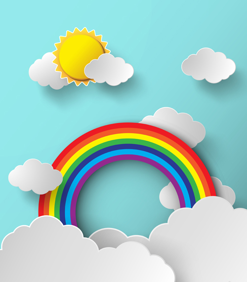 Beautiful rainbow and cloud vector background