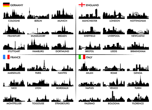 Big cities silhouette set vector 01