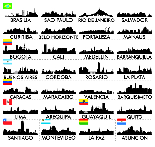 Big cities silhouette set vector 03