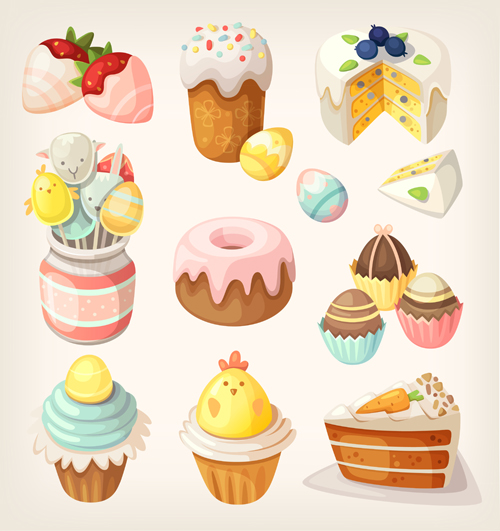 Cake wiht sweet vector material set