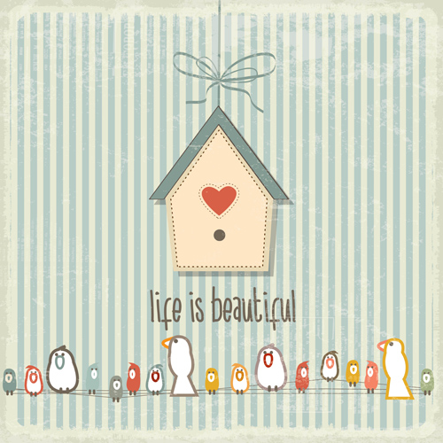 Cartoon animal with retro card vectors 01 Cartoon animal with retro card vectors 01
