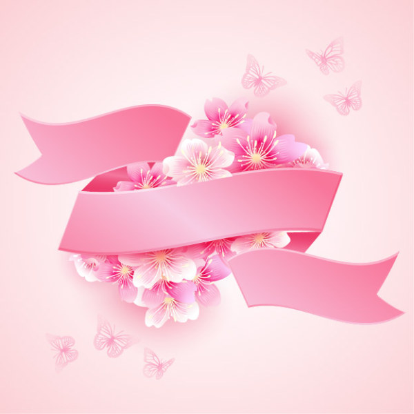 Cherry blossoms with pink ribbon beautiful vector
