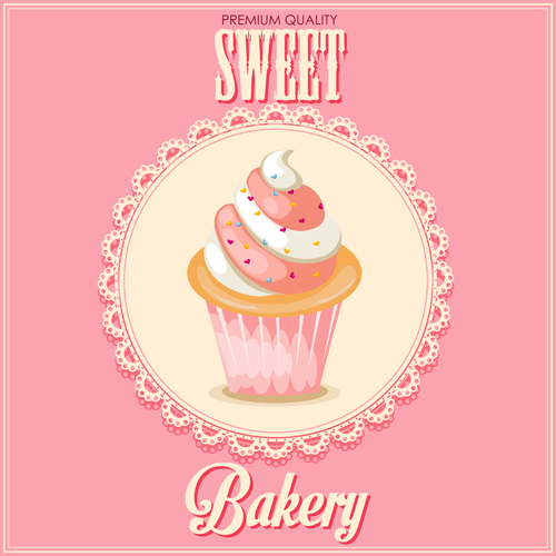 Cupcake and sweet card with lace vector 01 Cupcake and sweet card with lace vector 01