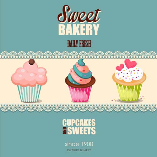 Cupcake and sweet card with lace vector 02 Cupcake and sweet card with lace vector 02