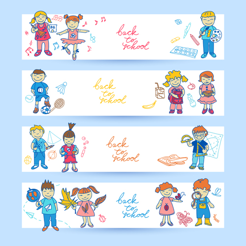 Cute students vector banners graphics