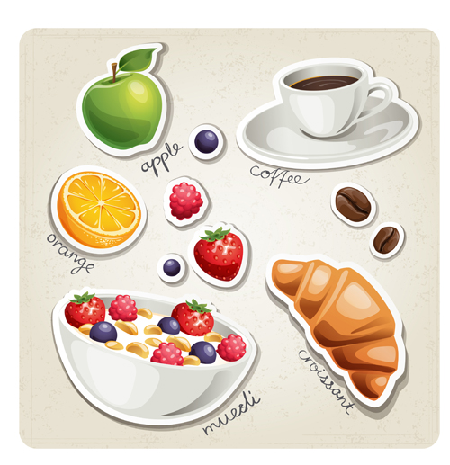Different breakfast food vector icons material 03