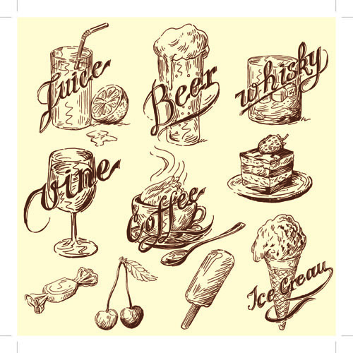Retro font illustrations illustration food drawing 