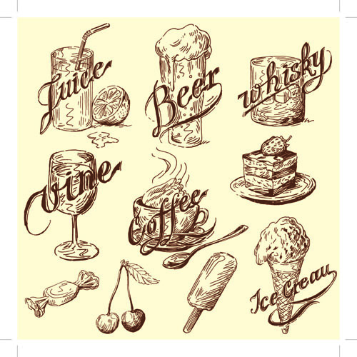 foods retro illustrations vector 07 Drawing foods retro illustrations vector 07