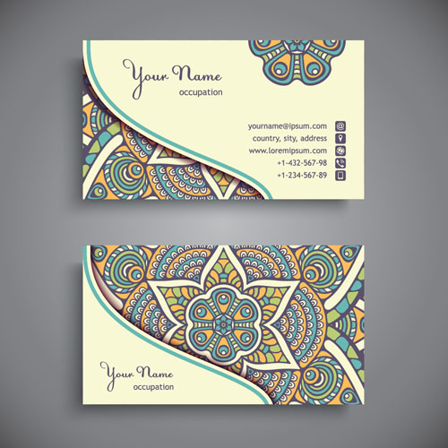 Ethnic pattern business card vintage vector 14
