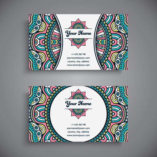Ethnic pattern business card vintage vector 15