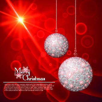 Floral Christmas ball red background vector 02