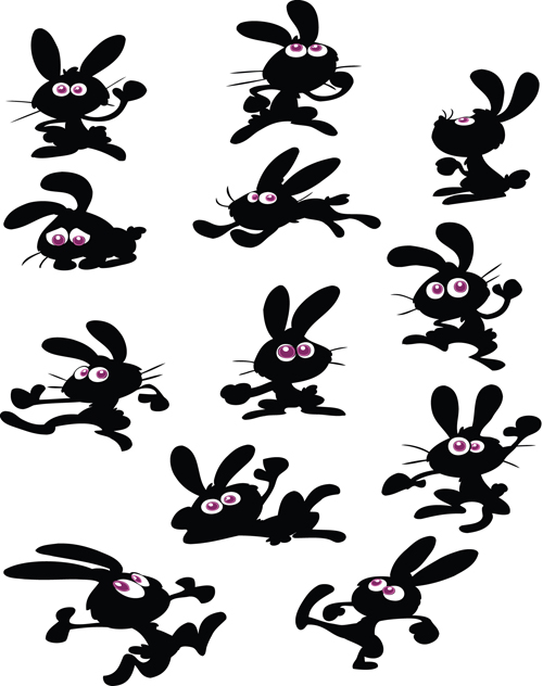 Funny Bunny Silhouettes vector set