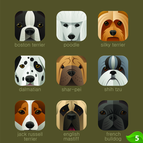 Funny animal icons flat style vector 02