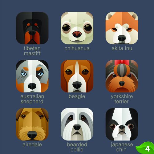 Funny animal icons flat style vector 03
