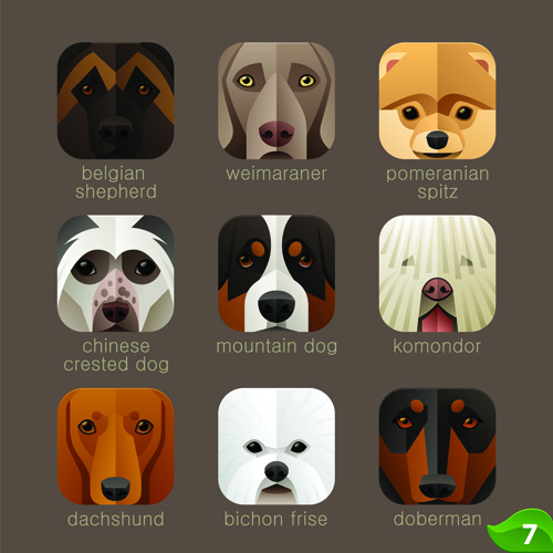 Funny animal icons flat style vector 04