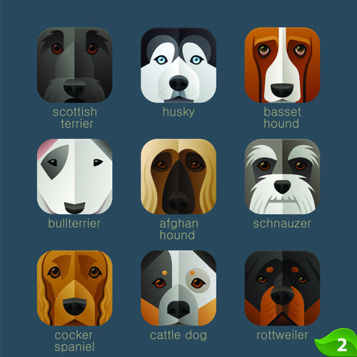 Funny animal icons flat style vector 07