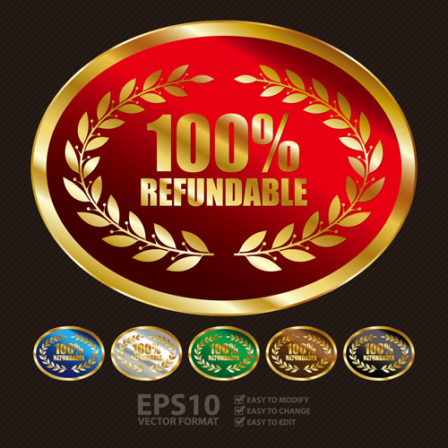 Golden laurel wreath badges vectors set 10