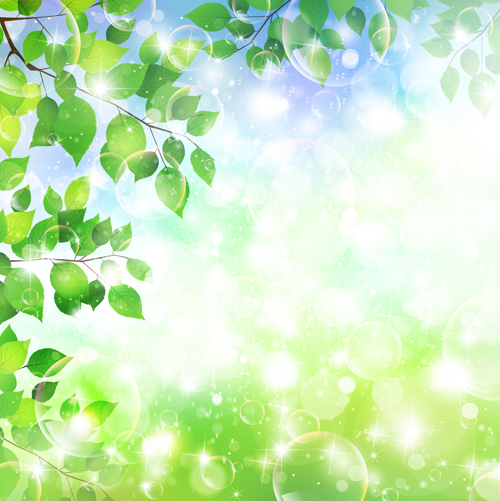 Halation bubble with green leaves vector background 02