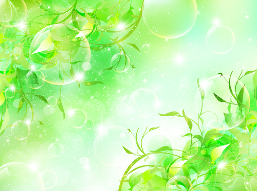Halation bubble with green leaves vector background 05