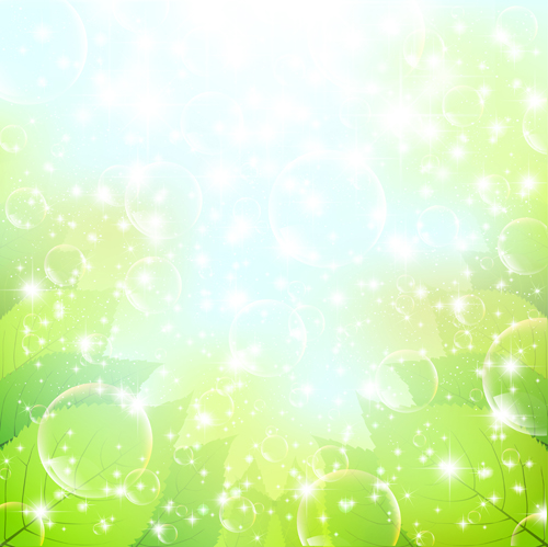 halation green leaves green bubble background 