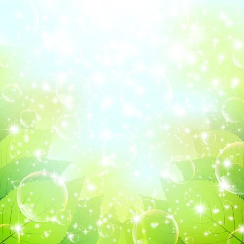 Halation bubble with green leaves vector background 07
