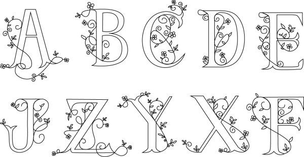 Hand drawn floral alphabet vector