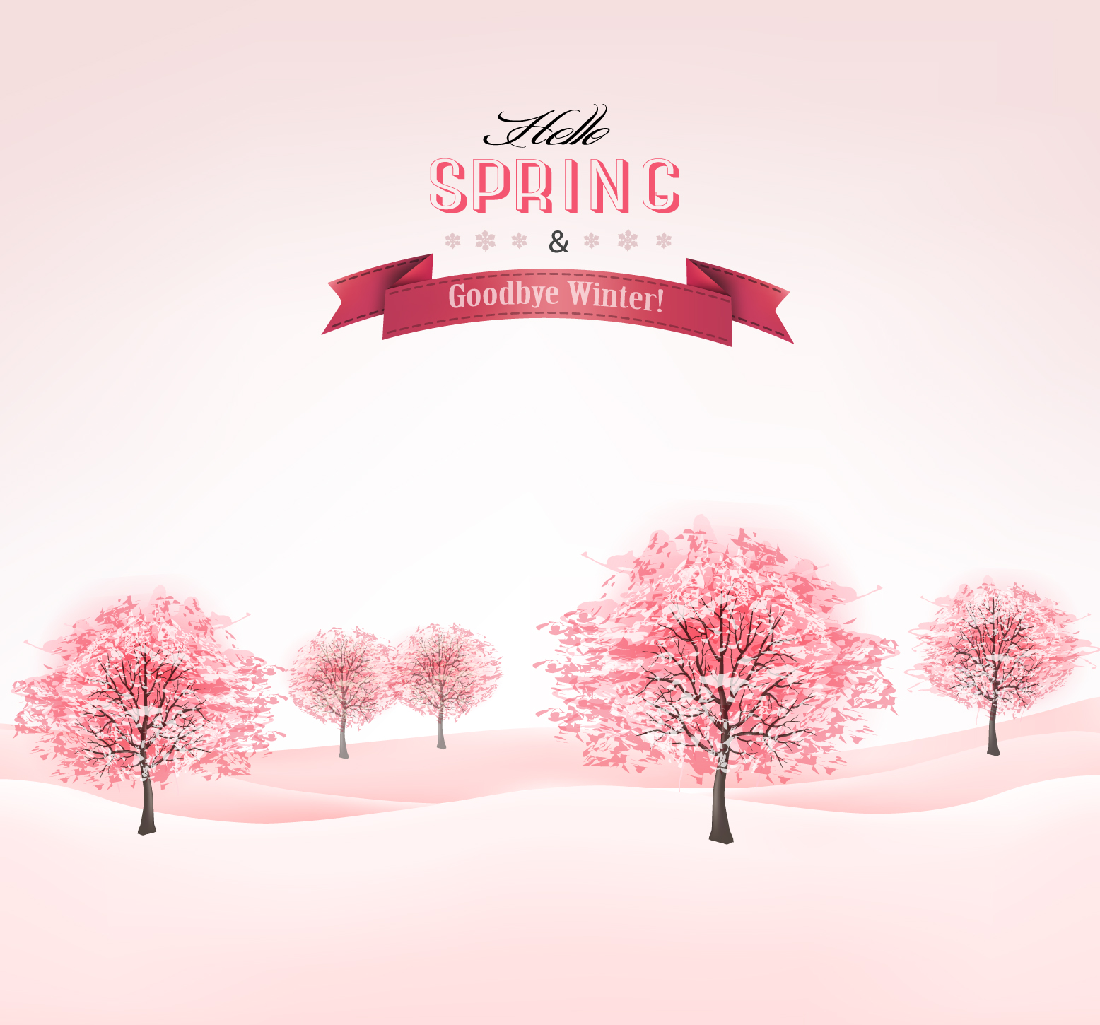 Pink style spring trees vector background