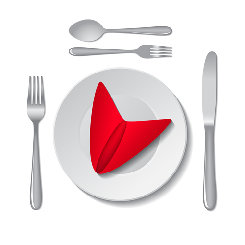 Realistic plates and cutlery vector set 02