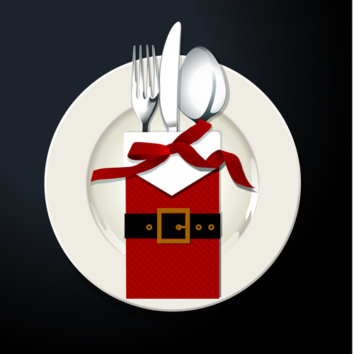 Realistic plates and cutlery vector set 03