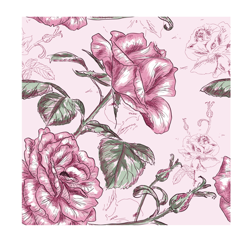Retro styles roses seamless pattern vector 01