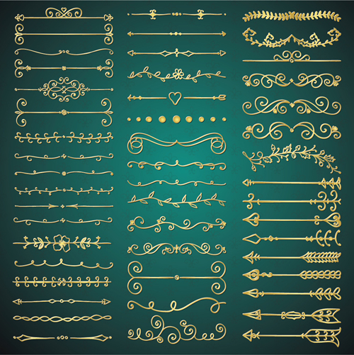 Romantic golden borders vectors material 02