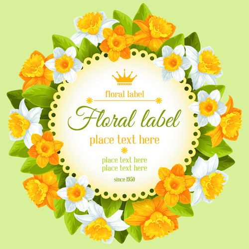 Round label with beautiful flower background vector 01
