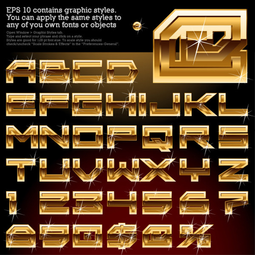 vector material shiny numeric golden alphabet 