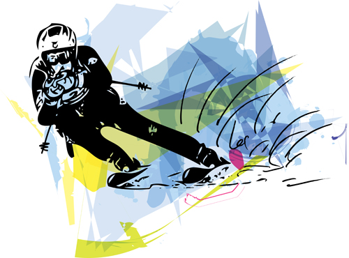 Ski watercolor drawing vector 01 Ski watercolor drawing vector 01