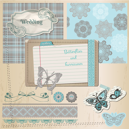 Vintage postcard with blue ornament elements vector 02