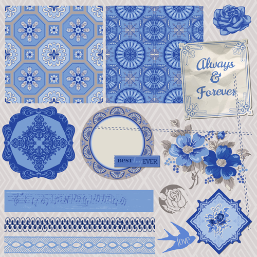 postcard ornament elements blue 