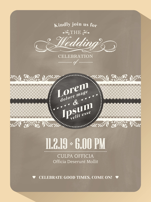 Vintage wedding Invitation cards vectors 01