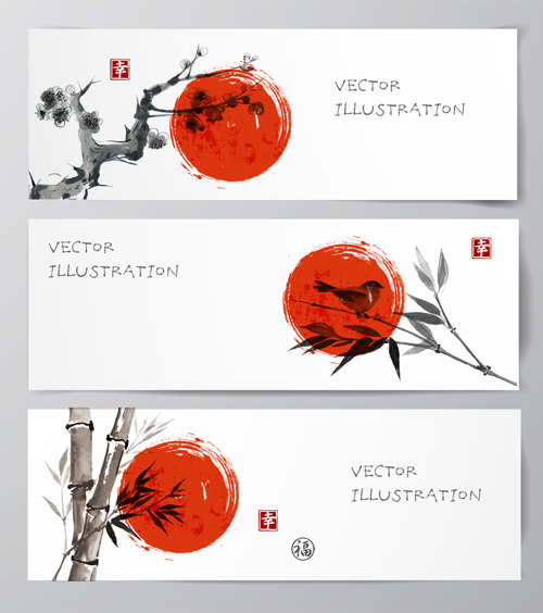 Watercolor drawn with banners vector set 03