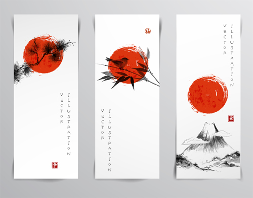 Watercolor drawn with banners vector set 04