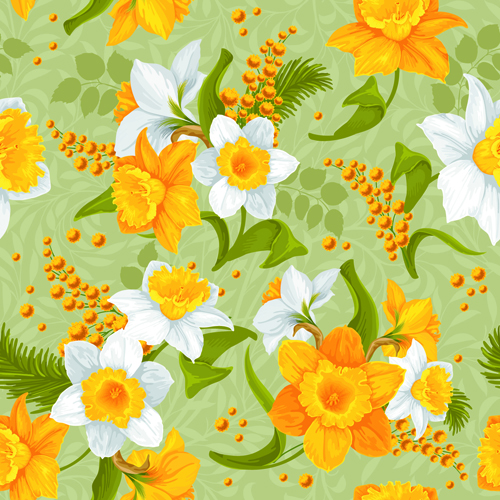 White and yellow flowers vector seamless pattern 01