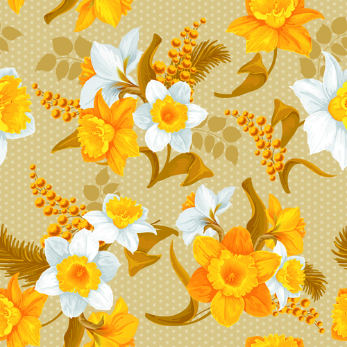 yellow white seamless pattern flowers 